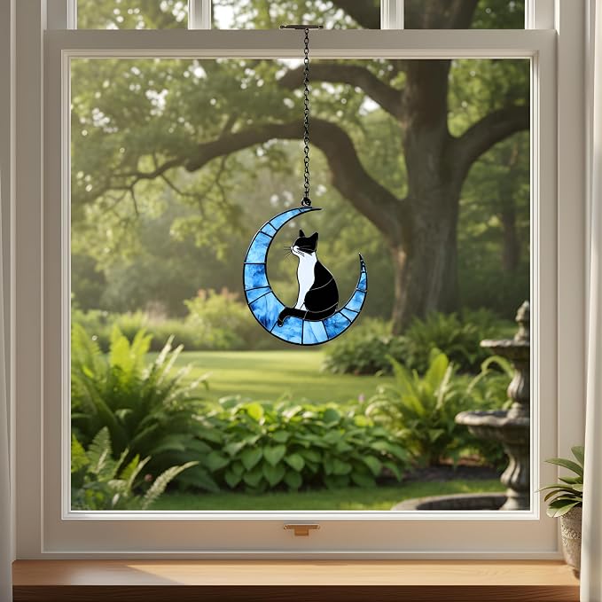 Crescent Moon Cat Memorial Acrylic Suncatcher - Image 3