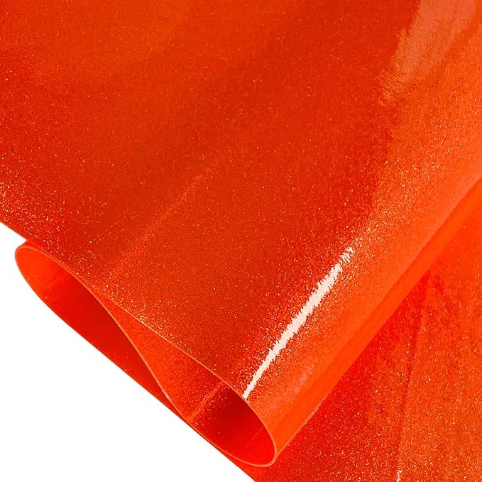 ONEART | Orange Transparent Glitter Vinyl Roll, 0.7 mm Solid Clear PVC Jelly - Image 3