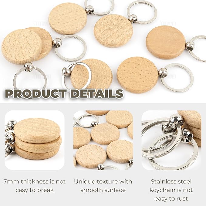 AUEAR, Blank Wooden Key Chain Wood Keychain Key Ring Key Tags Personalized EDC - Image 3