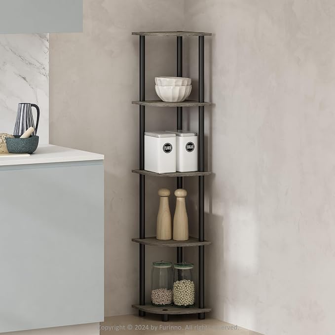 Furinno Turn-N-Tube Storage Shelves, 5-Tier Book Shelf, Corner Shelf, Toolless by Furinno-FitsYourSpaceFitsYourBudget