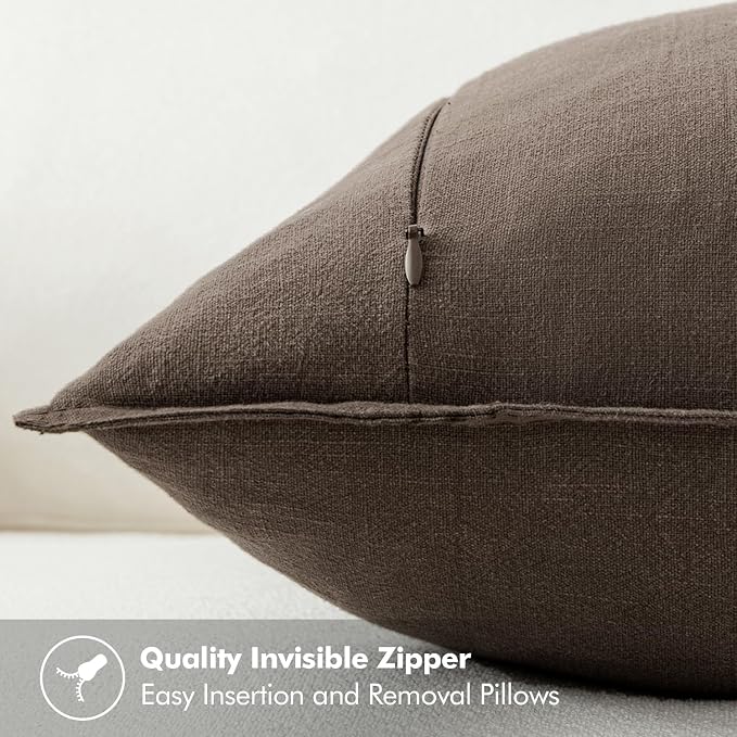 MIULEE Decorative Linen Euro Sham Pillow Covers 24x24 Inch CoffeeBoho Farmhouse - Image 6