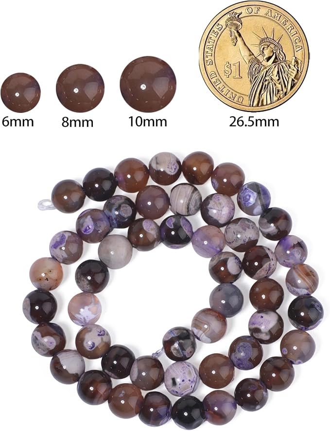 60pcs Round Loose Purple&Coffee Fire Agate Beads - Image 2