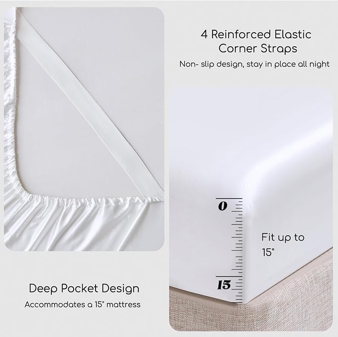 MR&HM Satin Bed Sheets, Twin Size Sheets Set - Image 4