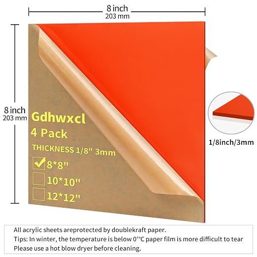 1/8 Thick 8 x 8 inch Acrylic Sheets - Image 2