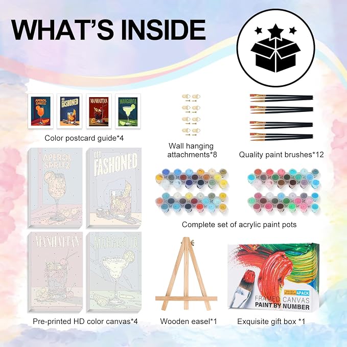 4 Pack Framed Paint by Numbers Kit - Image 4
