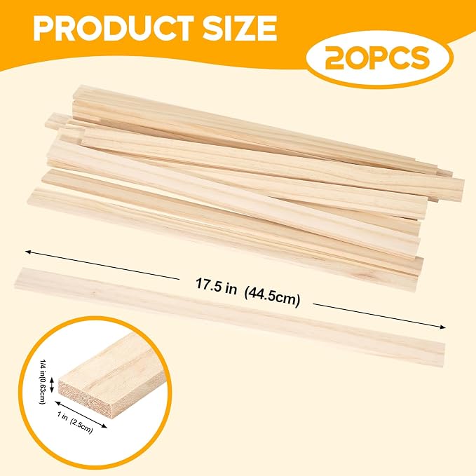 Wood Strips 1/4"x 1" x 17.5", Unfinished Flat Lumber Pine Pieces - Image 3