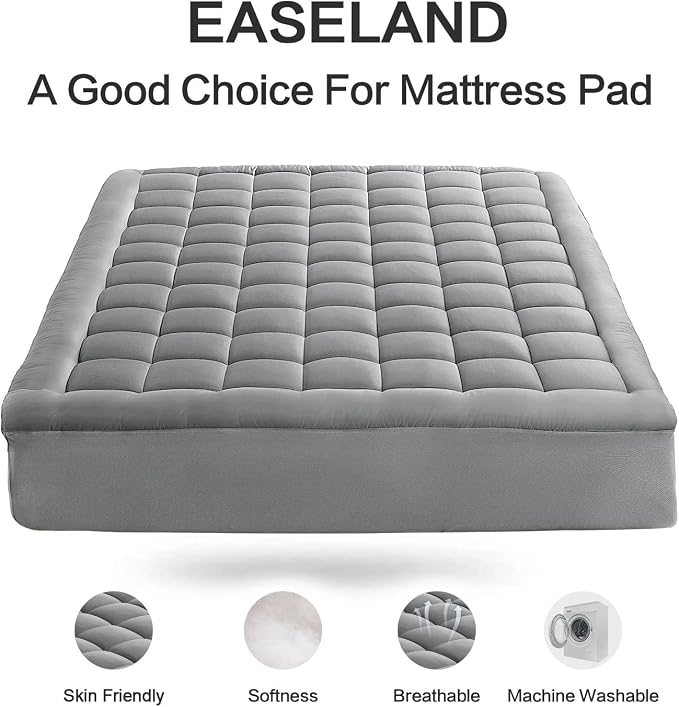 EASELAND Queen Size Mattress Pad Pillow Top Mattress Cover Quilted Fitted - Image 2