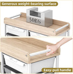 10 Drawers Rolling Cart with Wooden Tabletop, Utility Storage Cart with Wheels - Image 6