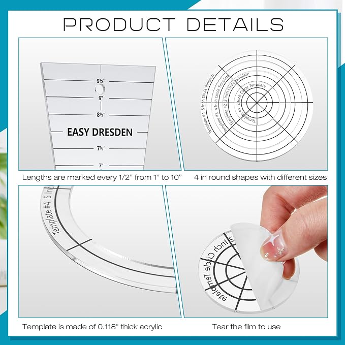 5 Pcs Acrylic Quilting Template Ruler 10 Inch Dresden Plate Template - Image 3