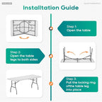 FDW 6FT Folding Table, Portable Fold-in-Half Plastic Picnic Party Table - Image 4