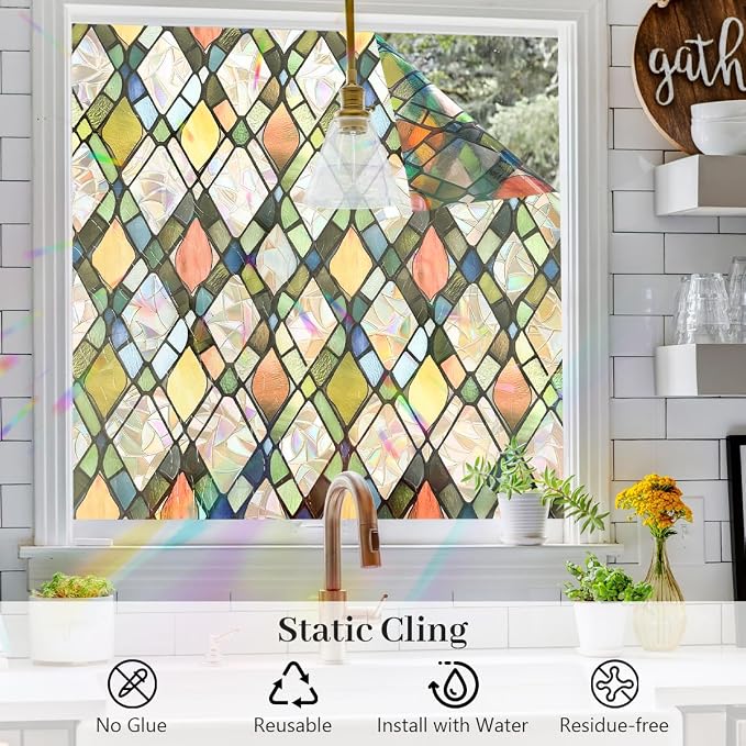 Window Privacy Film, Stained Glass Decorative Static Cling UV & Heat Blocking - Image 5