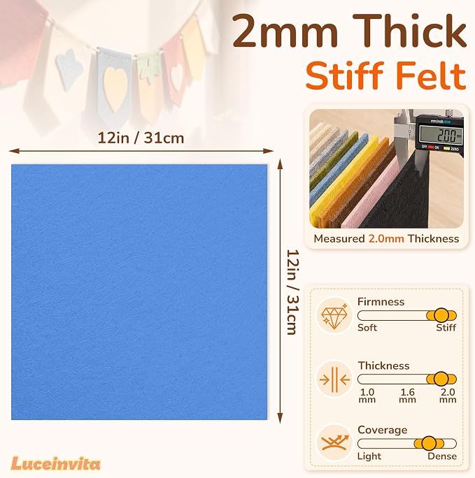 2mm Stiff Felt Sheets 12" X 12" | Thick Polyester Felt Material, DIY Craft - Image 3