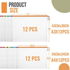 YOPCDJ 24pcs Mesh Zipper Pouch Bags, 12 Colors Extra Large 12PCS A3 and 12pcs A4 - Image 2