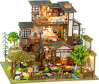 DIY Miniature House Kit with LED Lights, Bamboo Spring Courtyard Wooden Mini by LogicTwist