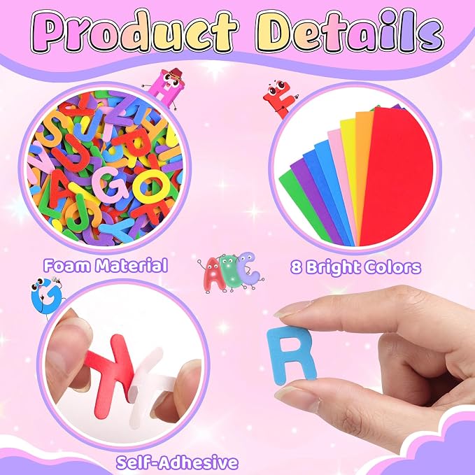 656 Pcs Foam Letter Stickers, Self-Adhesive EVA Alphabet Stickers Small 1 Inch - Image 3