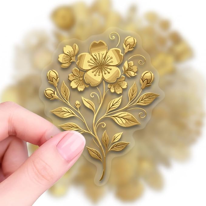 50PCS Gold Foil Floral Stickers, Metallic Botanical Decals, Waterproof PET - Image 3