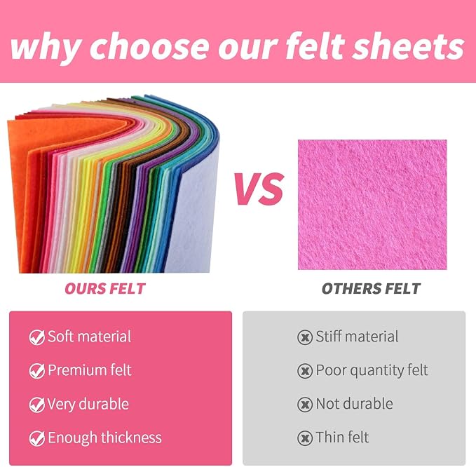 45Pcs Felt Fabric Sheets 6 x 6 inches, 1mm Thick Felt Fabric Square - Image 3