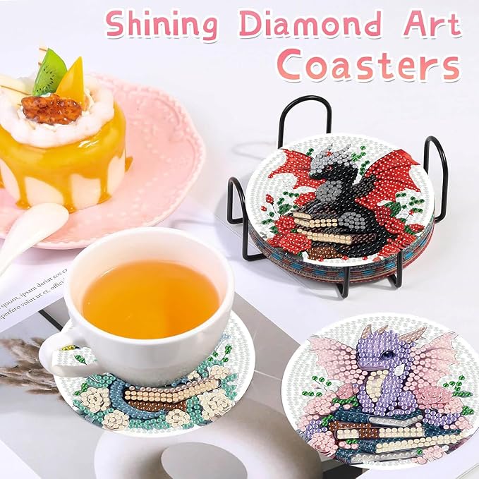 8 PCS Diamond Art Coasters Kits Dragon Book Diamond Painting Coaster | Diamond - Image 4