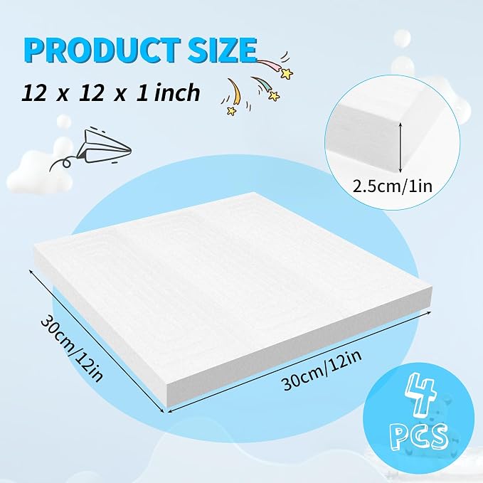 LuckyFoam White 4 Pack 12x12x1 inch Foam Sheets 1 Inch Thick | Polystyrene - Image 2