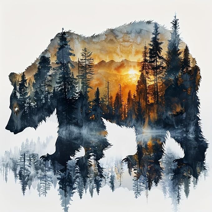 Meothan Paint by Numbers Kit for Adults Beginner 16x16 inch | Forest Bear Adult by MeothanDiamondPainting
