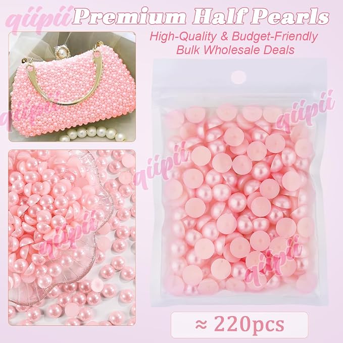 qiipii 220PCS 10mm Dark Pink Half Round Pearls Bulk - Image 2