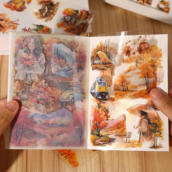 Fall Landscape Pre-Cut Autumn Journal Sticker Book, Transparent PET Watercolor - Image 9