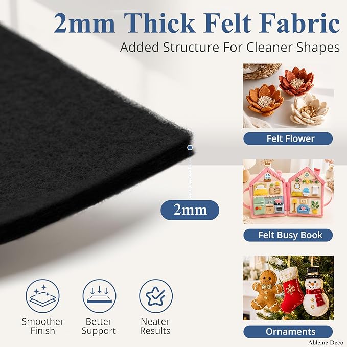 12" x 12" Felt Sheets for Crafts, 2mm Stiff Felt Fabric, Polyester Felt Squares - Image 2