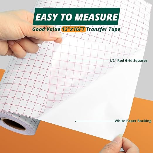 HTVRONT Transfer Tape for Vinyl -12" x 16 FT w/Red Alignment Grid Transfer Paper - Image 3