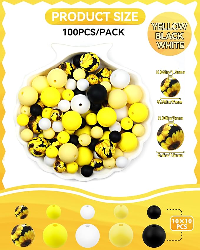 FIVEIZERO 100PCS 9mm & 15mm Silicone Beads, Fade-resistant, Easy-clean - Image 2
