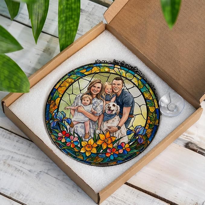 Personalized Family Stained Glass Sun Catcher, Customized Stained Glass Window - Image 6