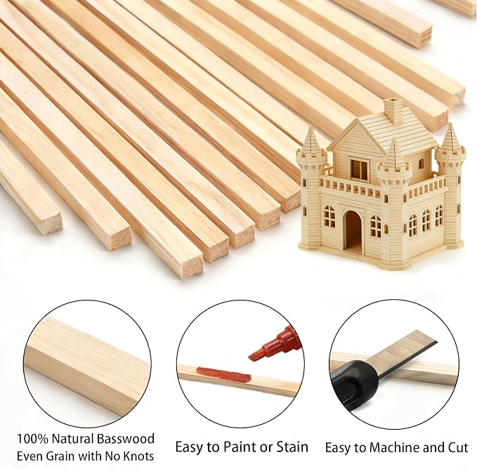 50PCS Square Wooden Dowels, 3/16" X 3/16" X 12"Square Dowels | Beautifully - Image 3