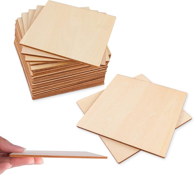50 Pack Unfinished Wood Squares 4"x4"x1/8" Blank Thin Basswood Sheets by SuperZOutlet