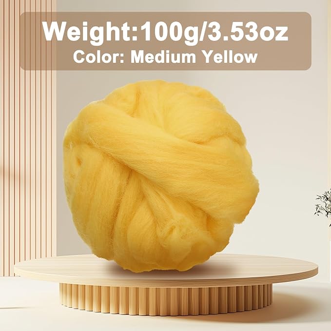 uxcell 3.53oz Wool Roving Yarn, Needle Felting Wool Fiber DIY Craft Needle Wet - Image 2