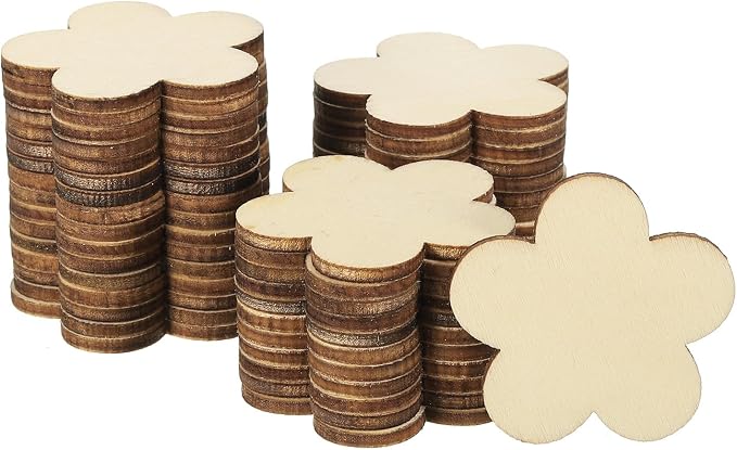PATIKIL 40mm Wooden Flowers, 50 Pack Unfinished Wood Flowers Blank Wooden by PATIKIL