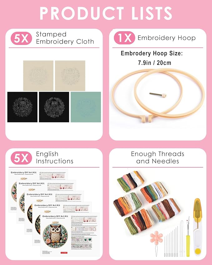 TINDTOP 5 Pack Embroidery Kit for Adult, Embroidery DIY Starter Kit, - Image 2