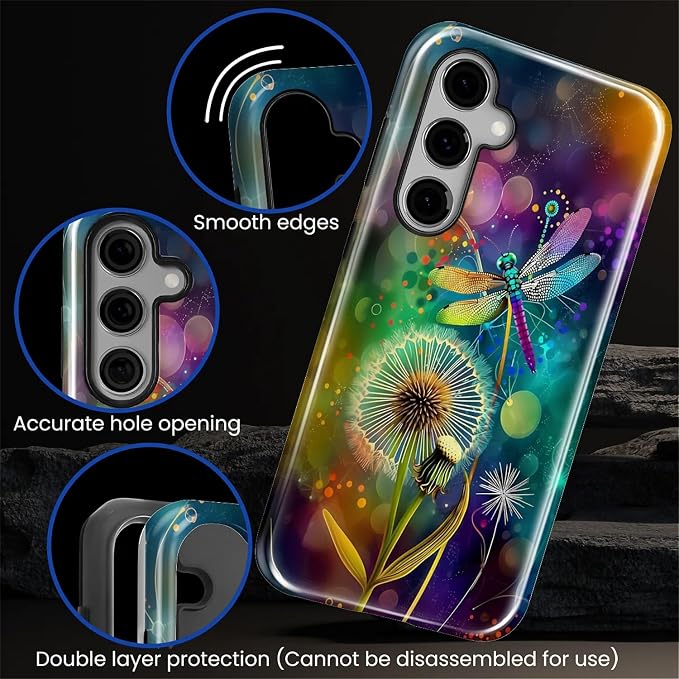 for Samsung Galaxy S24 FE Case, Dragonfly Dandelion Colorful Pattern Glossy 2 - Image 5