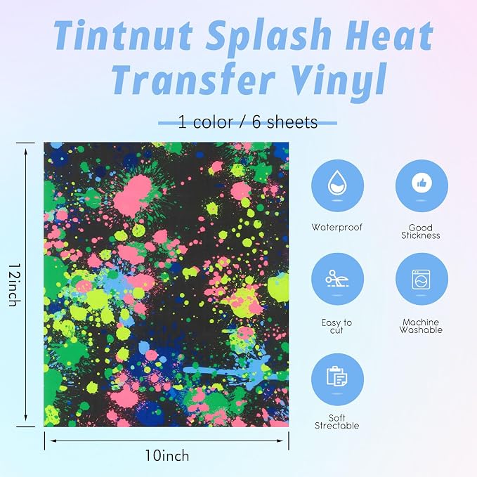 Tintnut Blue Green Splash Heat Transfer Vinyl, stretch washable, works - Image 2