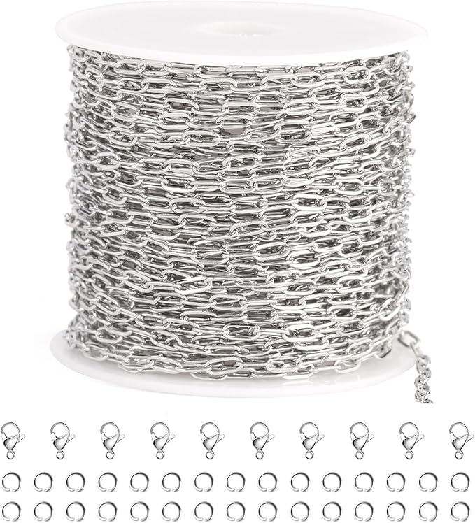 SMYHTGLIF 32.8 Feet Silver Cable Paperclip Jewelry Making Chains Stainless by SMYHTGLIF