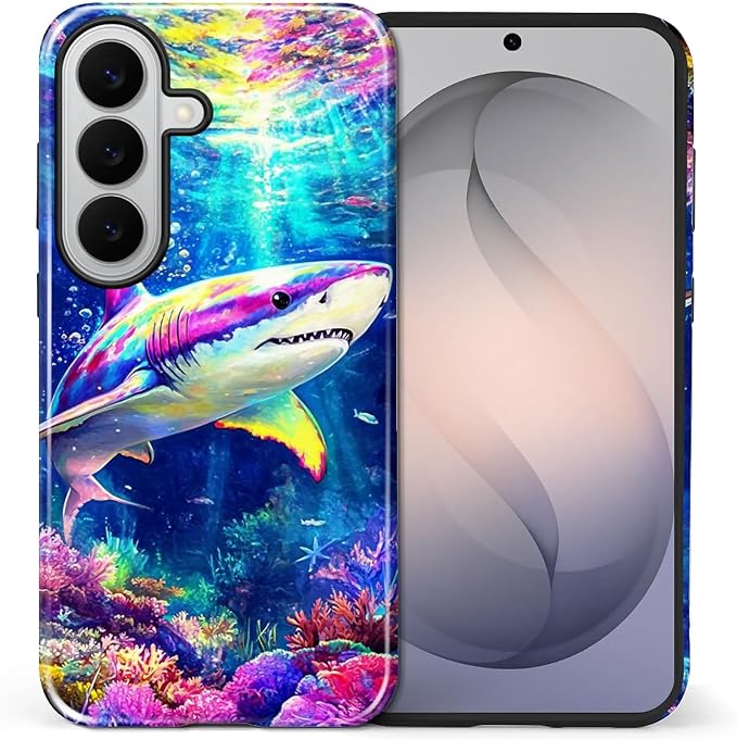 for Samsung Galaxy S26 Case, Colorful Ocean Sharks Pattern Glossy 2 in 1 - Image 2
