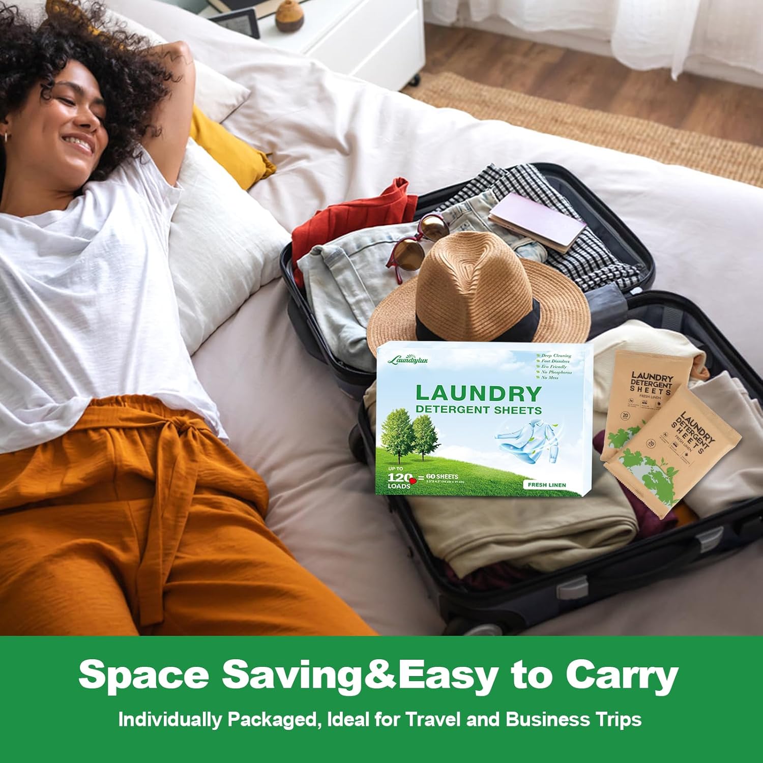Laundry Detergent Sheet, Eco-Friendly & Hypoallergenic Wash Strips, Natural Ingredients, Ultra-Concentrated, Travel-Ready, No Plastic Jug- Fresh Scent, (120 Loads) 60 Sheets