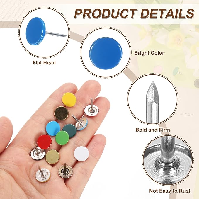 uxcell 150Pcs Upholstery Tacks, 11mmx17mm Flat Head Thumb Tack Decorative - Image 3