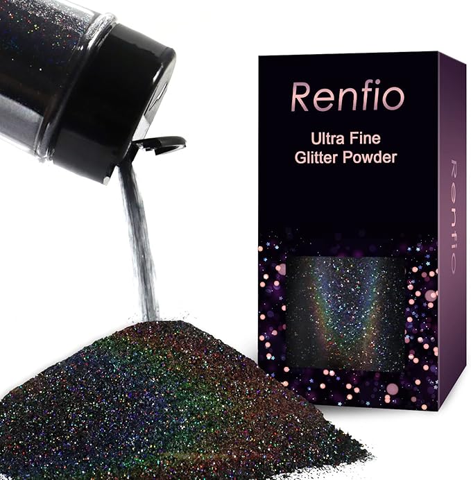 Renfio Holographic Ultra Fine Glitter Powder Metallic Resin Glitter 2.11 Oz PET by Renfio