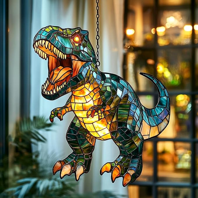 Fierce T-rex Acrylic Suncatcher Stained Glass Effect Window Car Hanging by AVAGAN