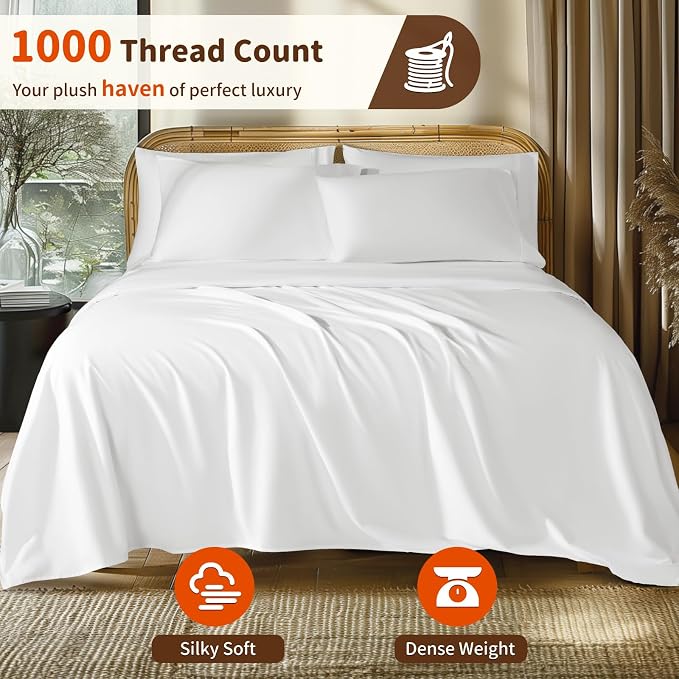 LBRO2M 1000 Thread Count 100% Egyptian Cotton Sheets Set 6 Piece Sets - Image 2