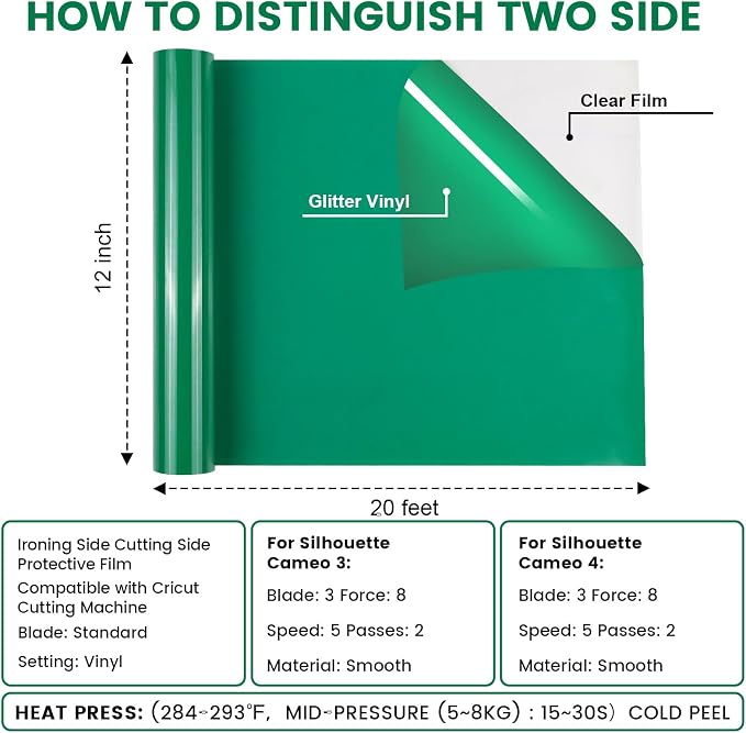 PU Heat Transfer Vinyl Green, 12Inches×20FT Iron on - Image 2