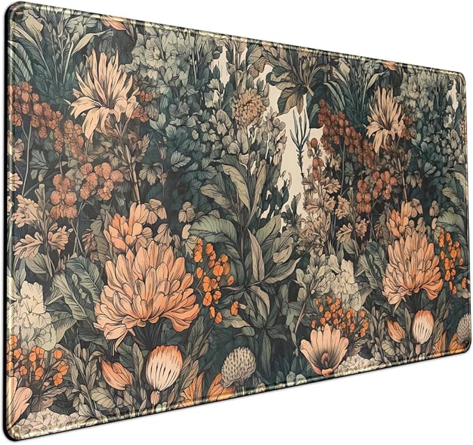 Boho Aesthetic Desk Mat Wildflowers Large Mouse Pad Gaming Pad, XXL Keyboard by Mechanical+Cattle