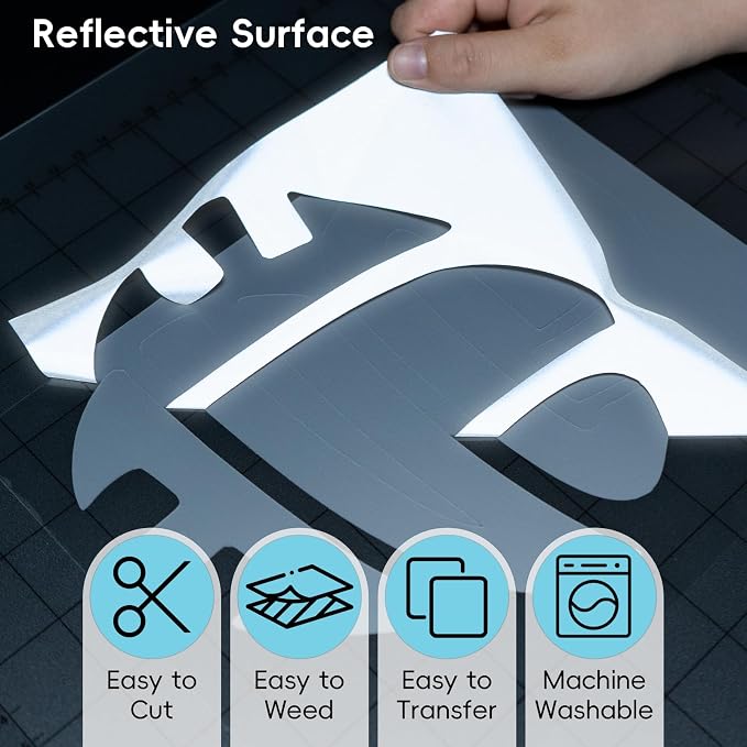 Aoder Reflective Heat Transfer Vinyl-11.8" x 10ft Light Grey Iron on Vinyl Roll - Image 3