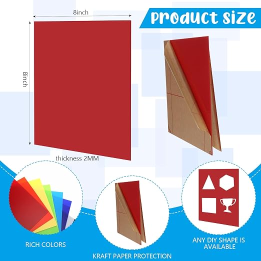 24 Pcs 8 x 8 Inch Cast Acrylic Sheets 0.08'' Thick Opaque Laser Cutting Colored - Image 2