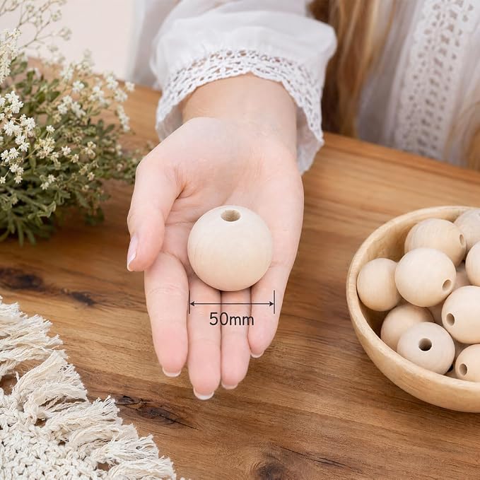 50mm Wooden Beads for Craft, Bead Garland, Farmhouse Decor - Image 3
