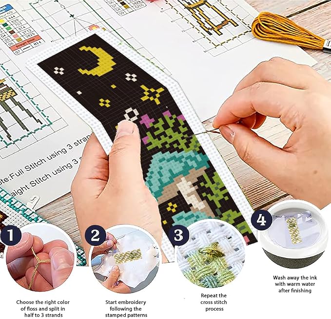 ACRNIGHEET 6PCS Cross Stitch Bookmark Kits Mushroom Pattern Stamped Cross - Image 4
